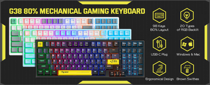 ONIKUMA G38 Mechanical Feel Gaming Keyboard, RGB Backlit, for PC, Laptop, PS4, PS5
