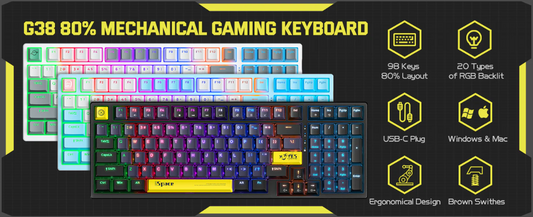 ONIKUMA G38 Mechanical Feel Gaming Keyboard, RGB Backlit, for PC, Laptop, PS4, PS5